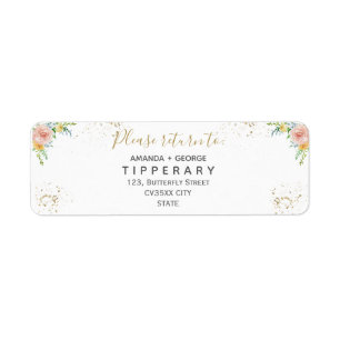 Mariage foral et or   Étiquette d'adresse de retou