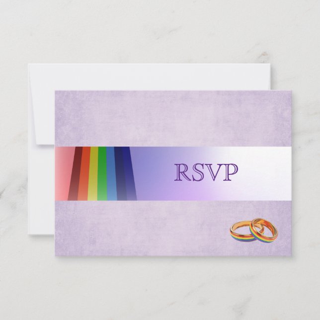 Mariage Gay Arc-en-ciel et anneaux RSVP (Devant)