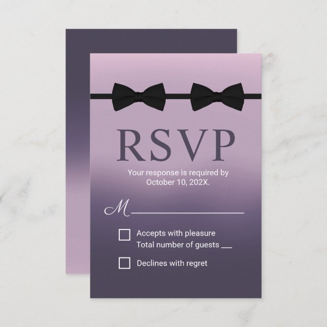 Mariage gay double Bow Cravates violet RSVP (Devant / Derrière)