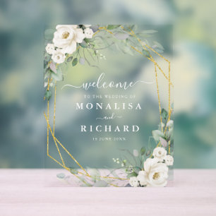 Mariage géométrique à fleurs d'or et de blanc