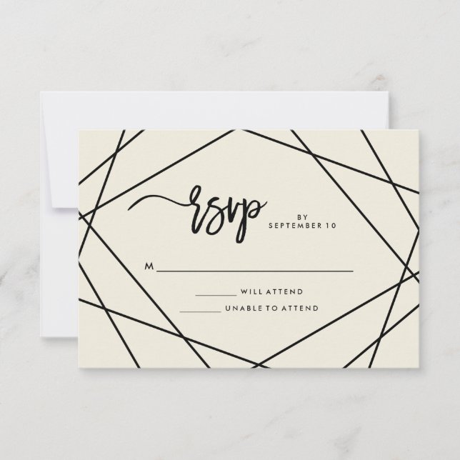 Mariage géométrique Ecru moderne et noir RSVP (Devant)