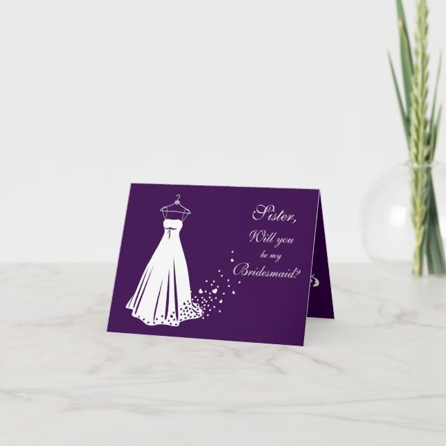 Mariage gobe sur violet Soeur Bridesmaid Carte de  (Devant)