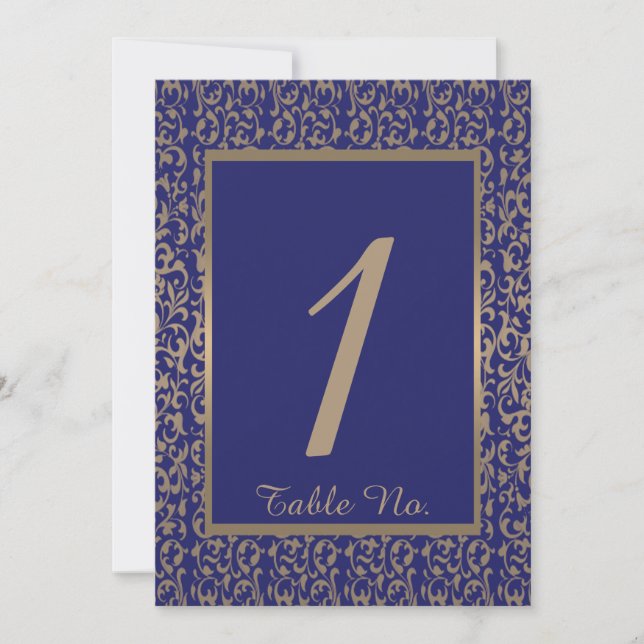 Mariage Gold et Navy Blue Filigree Numéro de table (Devant)