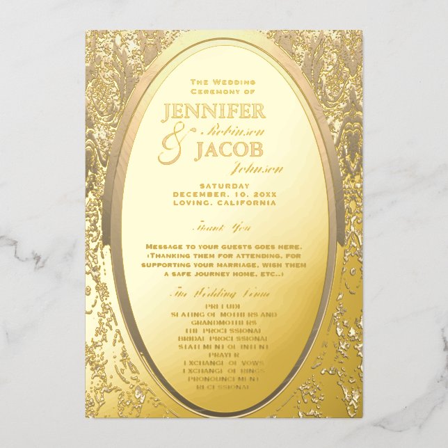 Mariage Gold Foil Programme de mariage moderne (Recto)