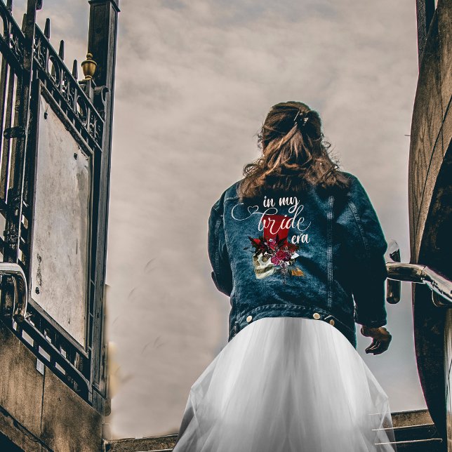 Mariage Gothique À l'Ère de ma Mariée Crâne Chapea (In my Bride Era Personalized Denim Jacket for Brides Gothic Skull with Top Hat Wedding Women Jacket)
