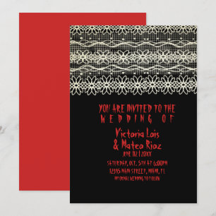 Mariage gothique dentelle rouge noir Invitation