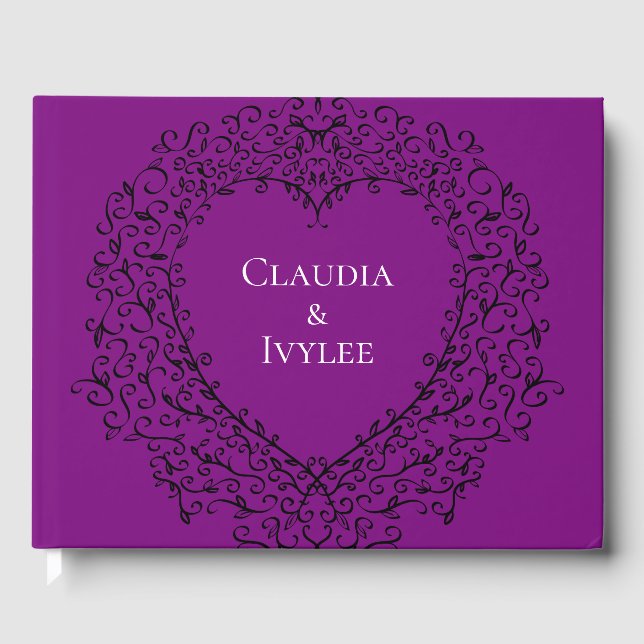 Mariage gothique du coeur mauve et noir Livre d'or (Recto)