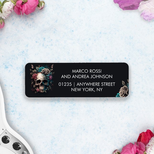 Mariage gothique du tatouage au crâne (Skull Tattoo Rock and Roll Gothic Wedding Label)