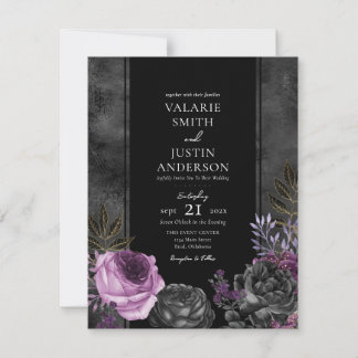 Mariage gothique Floral Purple et Black Invitation