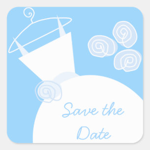 Mariage Gown Blue 'Save the Date' autocollant carr