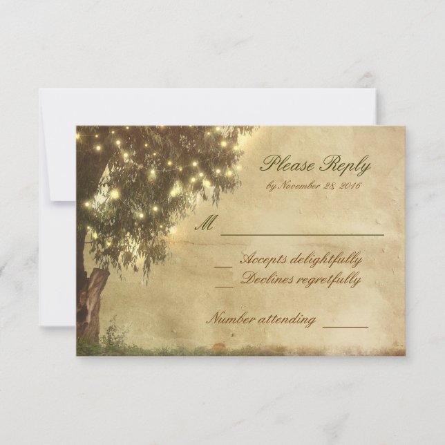 Mariage illumine vieux arbre rustique cartes RSVP (Devant)