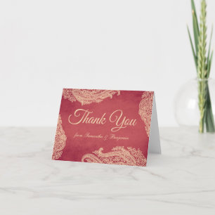Mariage indien, Carte de remerciements Mehndi, rou