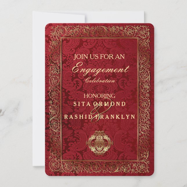 Mariage indien rouge - Carte Fiançailles (Devant)
