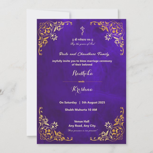 Mariage indien royal bleu hindoue invitation (Devant)