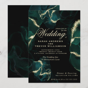 Mariage   Invitation à l'encre d'alcool émeraude