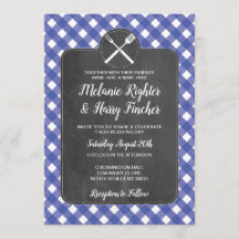 Mariage Invitation Bleu En vichy barbecue