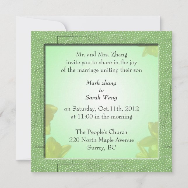 mariage, invitation des parents de Groom (Devant)