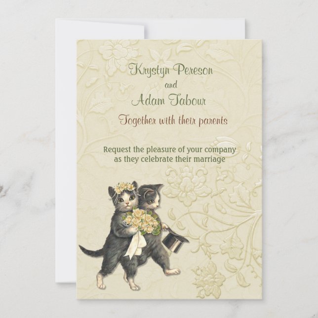 Mariage ivoire Posh Cats v2 Invitation (Devant)