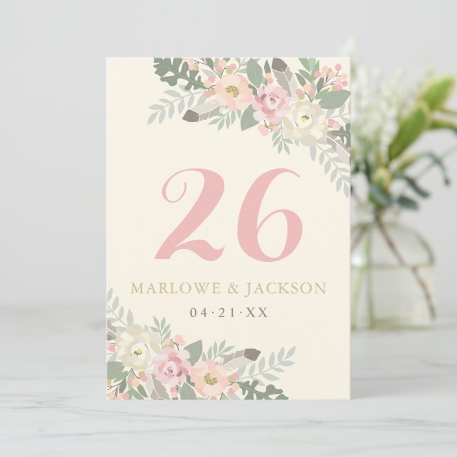 Mariage Ivory Pink et Gold Boho Numéro de table (Debout devant)
