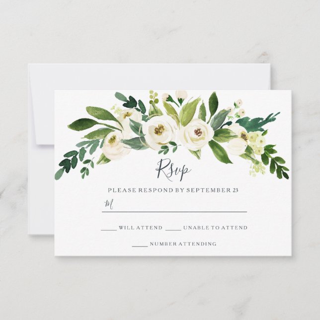 Mariage Jardin Floral Blanc Moderne RSVP (Devant)