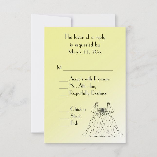 Mariage Lesbienne Jaune Choix du menu RSVP (Devant)