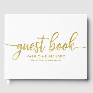 Mariage Livre d'hôtes Faux Foil Gold Chic Calligra
