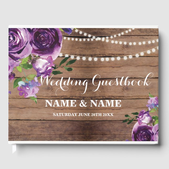 Mariage Livre d'hôtes Floral Purple Fleurs Bois (Recto)