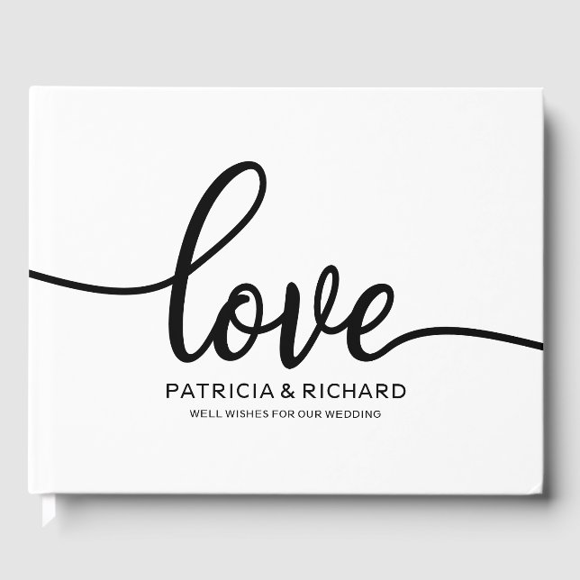 Mariage Livre d'hôtes Noir Blanc Chic Script (Recto)
