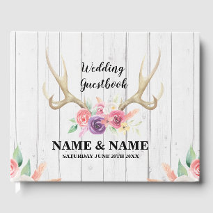 Mariage Livre d'invité Stag Antler Wood Floral Rus