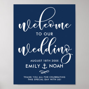 Mariage marine Bleu Script nautique Affiche de bie