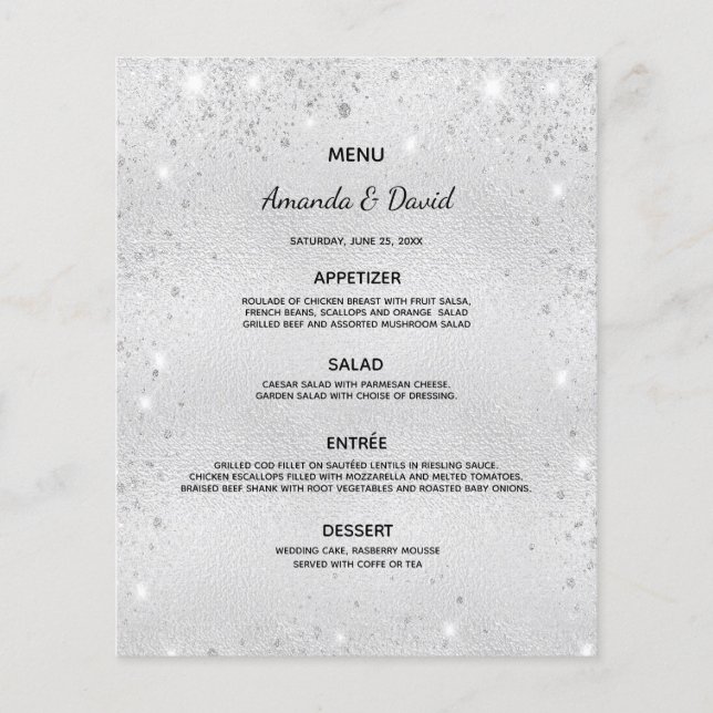 Mariage Menu argent parties scintillant poussière  (Devant)