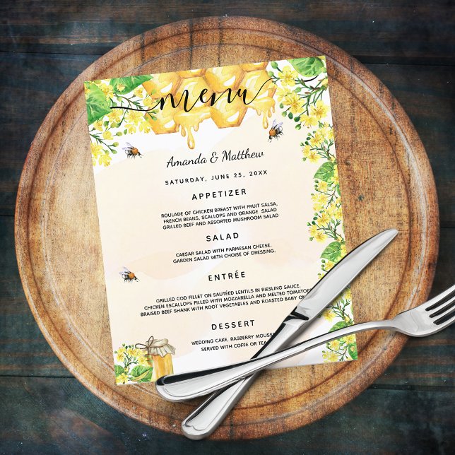 Mariage Menu bumble abeilles fleur de nid d'abeill (Créateur téléchargé)