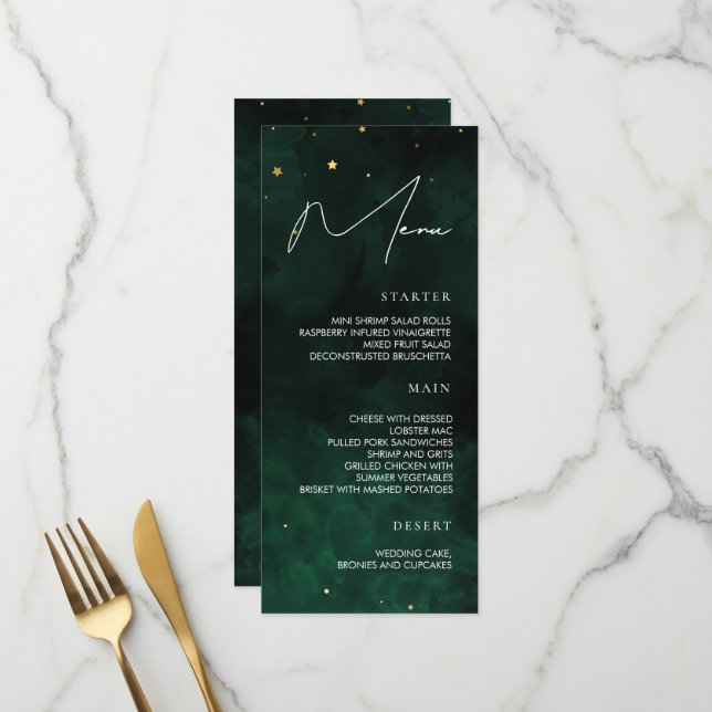 Mariage Menu Dark Green Magic Gold (Devant/Arrière en situation)