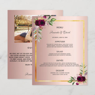 Mariage Menu floral rose or photo notre histoire