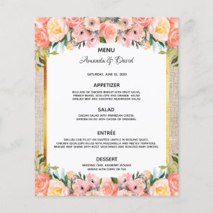 Mariage Menu flûte rose burlap Rustique