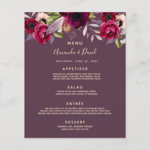 Mariage Menu flûtes bordeaux cassis violet