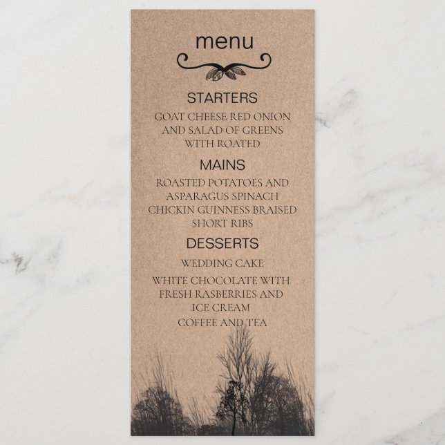 Mariage menu papier kraft d'automne (Devant)