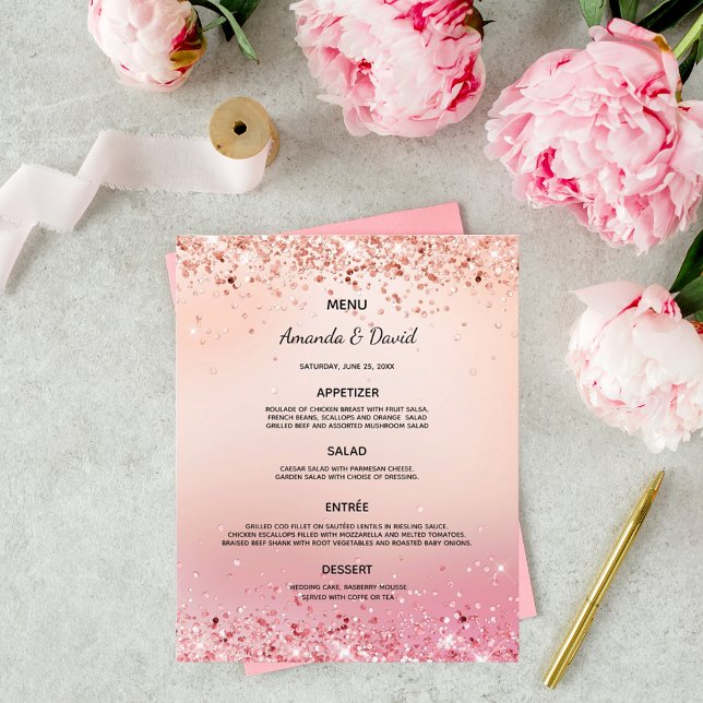 Mariage Menu rose or rose parties scintillant pous (Créateur téléchargé)