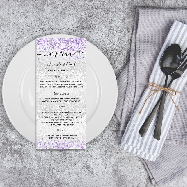 Mariage Menu violet argenté parties scintillant (Créateur téléchargé)