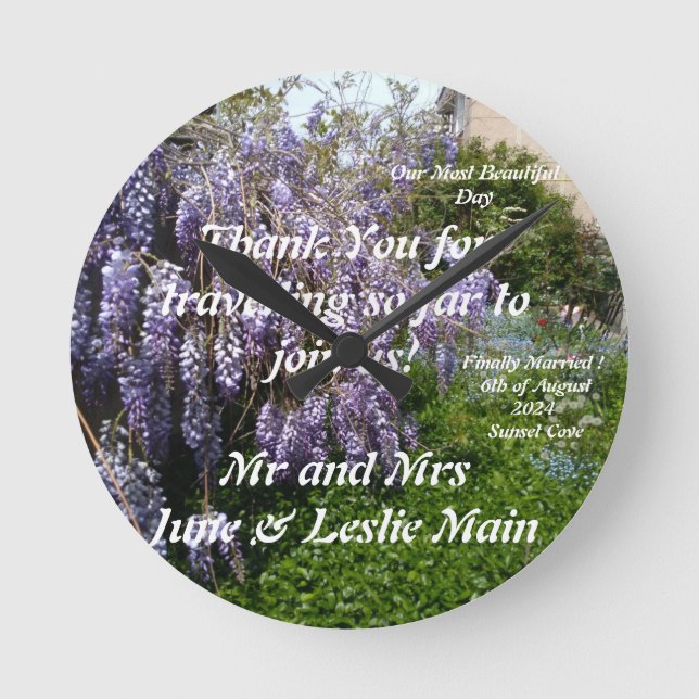 Mariage Merci cadeau Wisteria Horloge ronde (Recto)