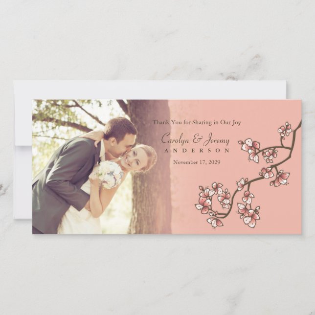 Mariage Merci Carte photo de fleurs rose (Devant)