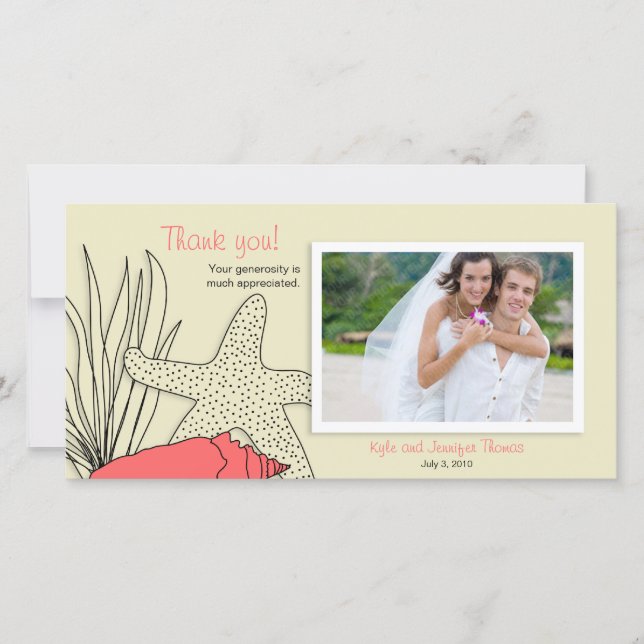 Mariage Merci Carte photo - Plage Thème (Devant)