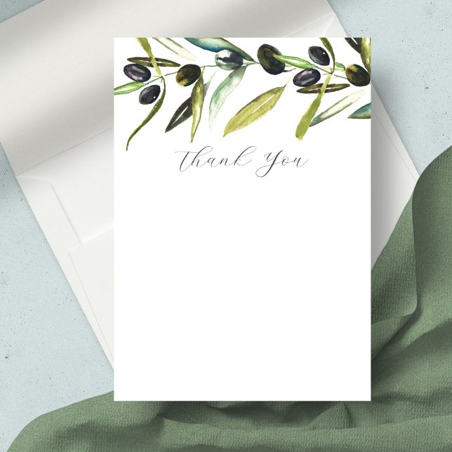Mariage Merci Cartes Élégante Branche Olive (thank you card watercolor olive branch Victoria Grigaliunas)
