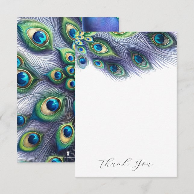 Mariage Merci Cartes Majestic Peacock (Devant / Derrière)