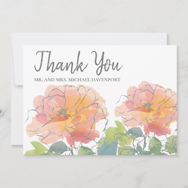 Mariage Merci Coral Aquarelle Florale (Devant)