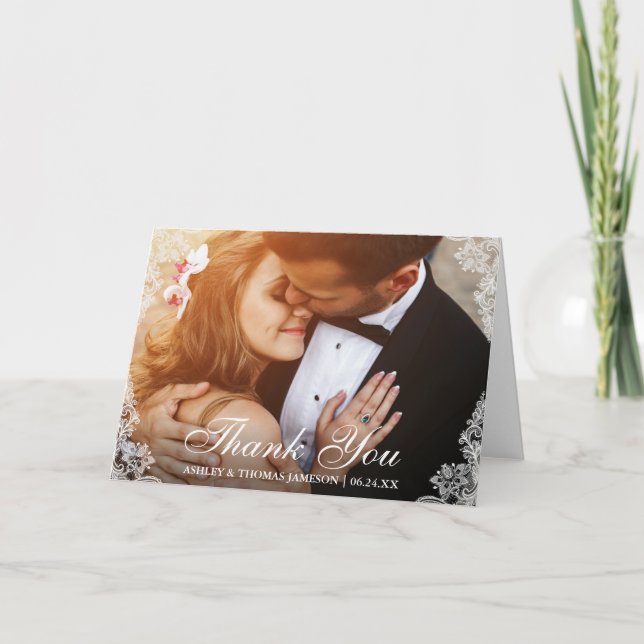 Mariage Merci Dentelle Bordure photo Plier (Devant)