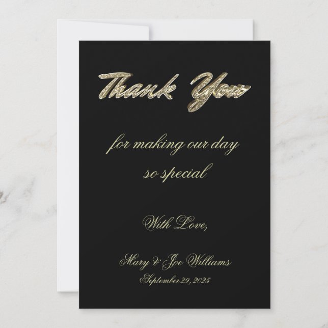 Mariage Merci Elégant Black Gold Typographie (Devant)