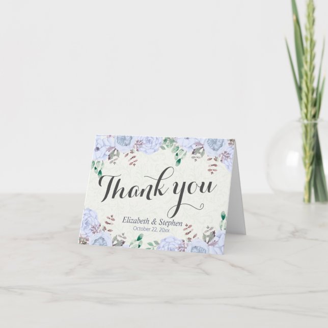 Mariage Merci Elégant bleu aquarelle Floral (Devant)