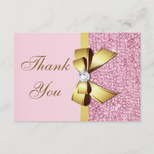 Mariage Merci Faux Pink Sequins Gold Bow