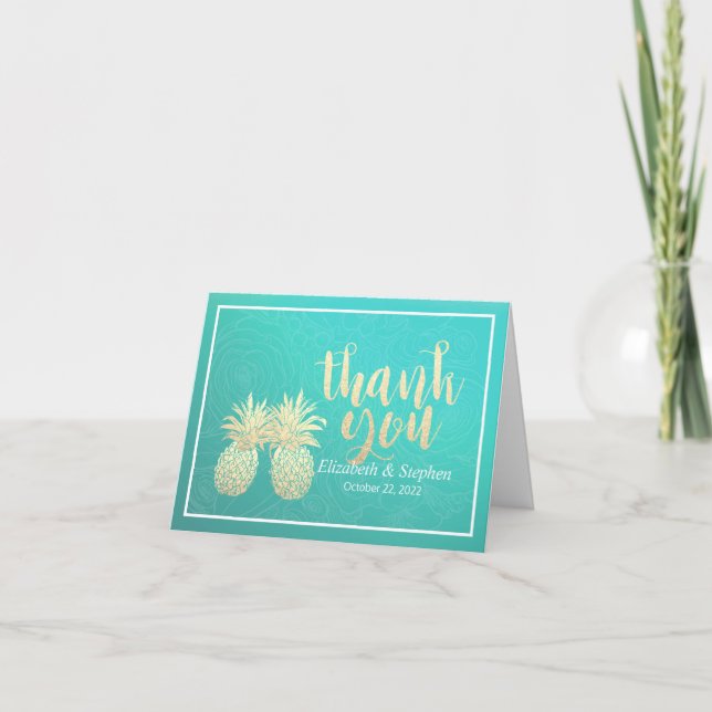 Mariage Merci Gold Ananas Couple Rose Turquoise (Devant)